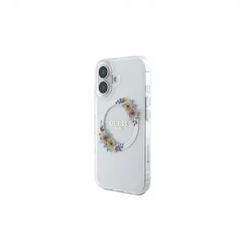 Guess GUHMP16MHFWFCT iPhone 16 Plus 6,7 inch Transparente Hardcase IML Flowers Wreath MagSafe