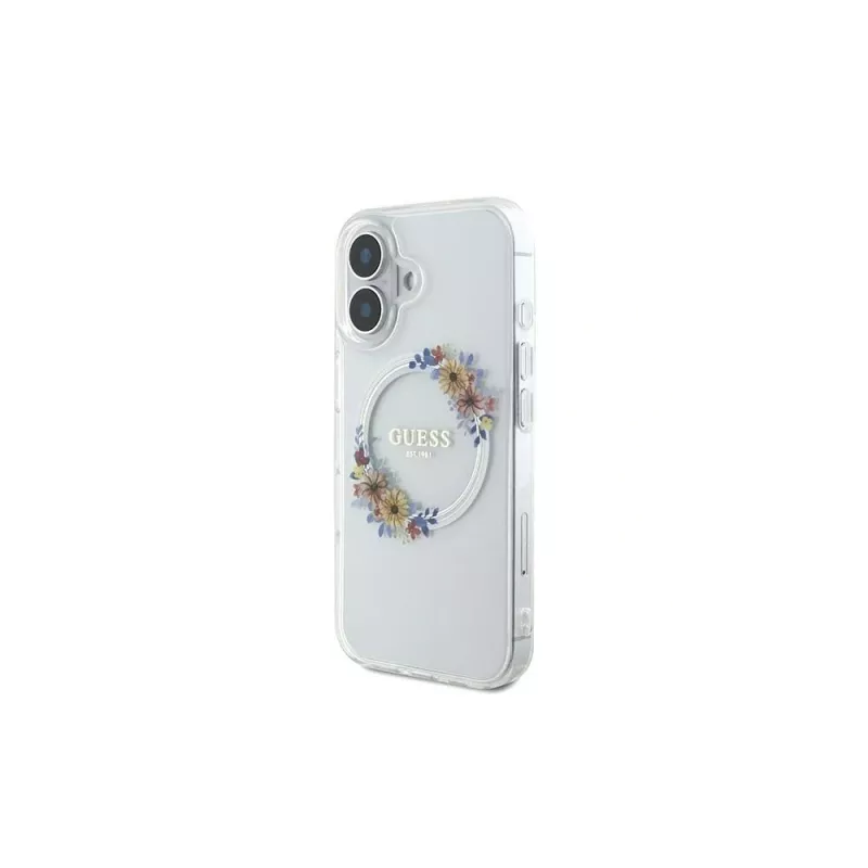 Guess GUHMP16MHFWFCT iPhone 16 Plus 6,7 inch Transparente Hardcase IML Flowers Wreath MagSafe