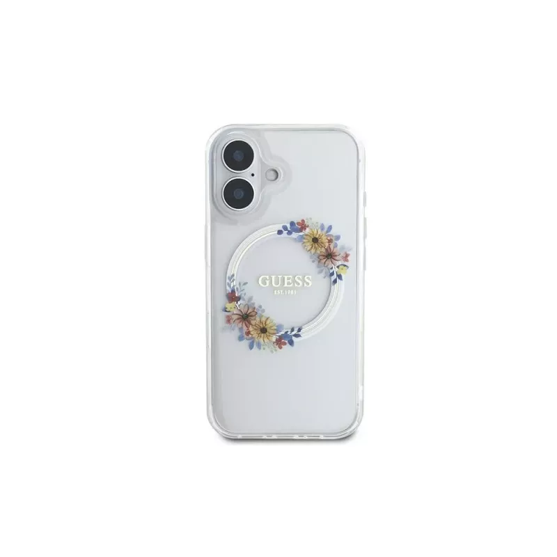 Guess GUHMP16MHFWFCT iPhone 16 Plus 6,7 inch Transparente Hardcase IML Flowers Wreath MagSafe