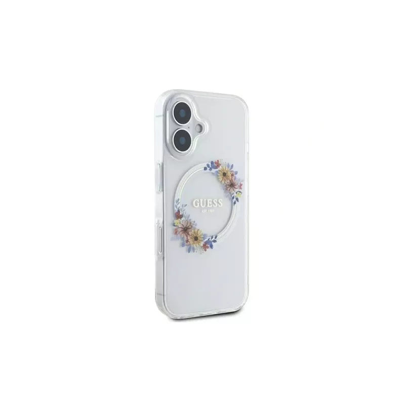 Guess GUHMP16MHFWFCT iPhone 16 Plus 6,7 inch Transparente Hardcase IML Flowers Wreath MagSafe