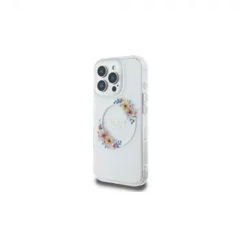 Guess GUHMP16LHFWFCT Hardcase für iPhone 16 Pro 6,3 inch Transparent IML Flowers Wreath MagSafe