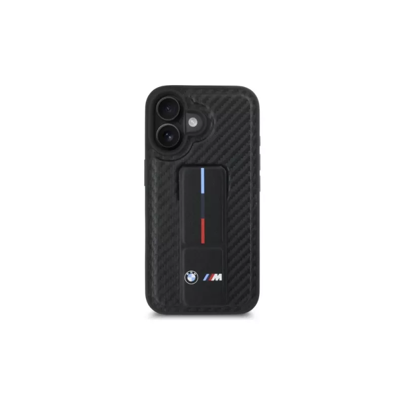 BMW BMHCP16SGSPCCK M Grip Stand Smooth and Carbon Hardcase für iPhone 16 6.1 – Schwarz