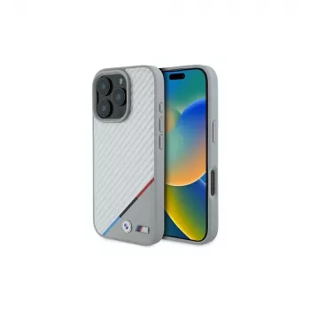 BMW M Carbon Tricolor Line Hardcase für iPhone 16 Pro 6,3 inch Grau MagSafe