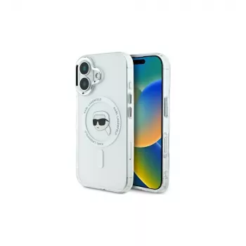 Karl Lagerfeld IML Metal Karl Head MagSafe Hard Case für iPhone 16 Plus 6,7 inch Weiß