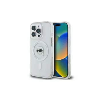 Karl Lagerfeld KLHMP16LHLSKIH Hardcase IML Metal Karl Head MagSafe für Apple iPhone 16 Pro, Weiß