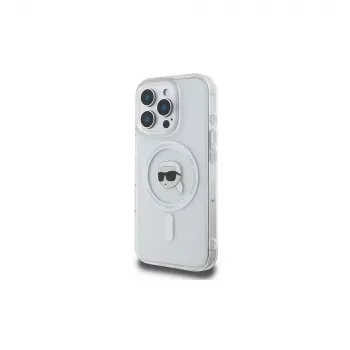 Karl Lagerfeld KLHMP16LHLSKIH Hardcase IML Metal Karl Head MagSafe für Apple iPhone 16 Pro, Weiß