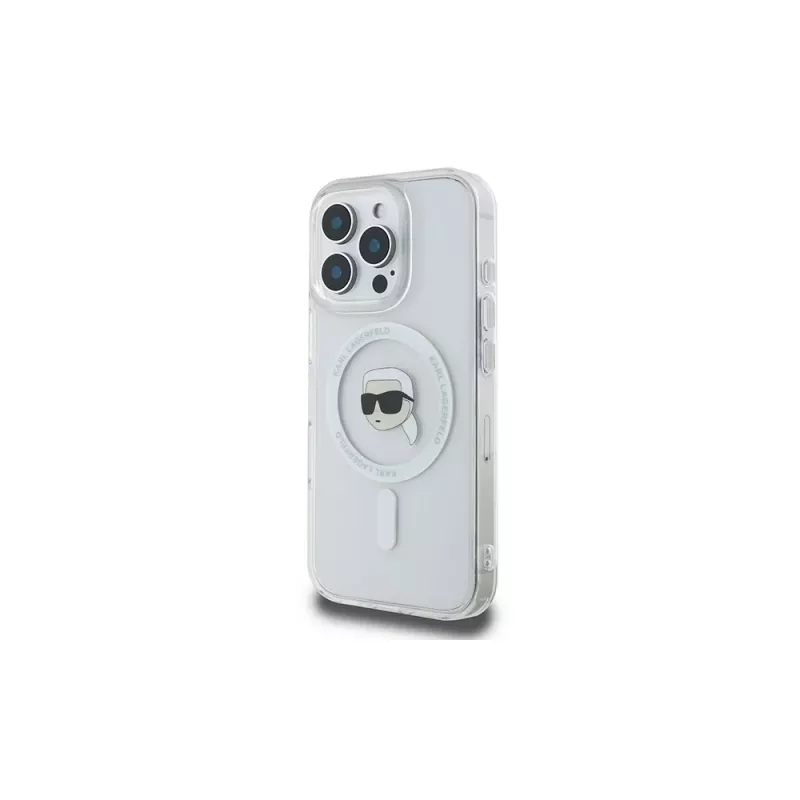 Karl Lagerfeld KLHMP16LHLSKIH Hardcase IML Metal Karl Head MagSafe für Apple iPhone 16 Pro, Weiß