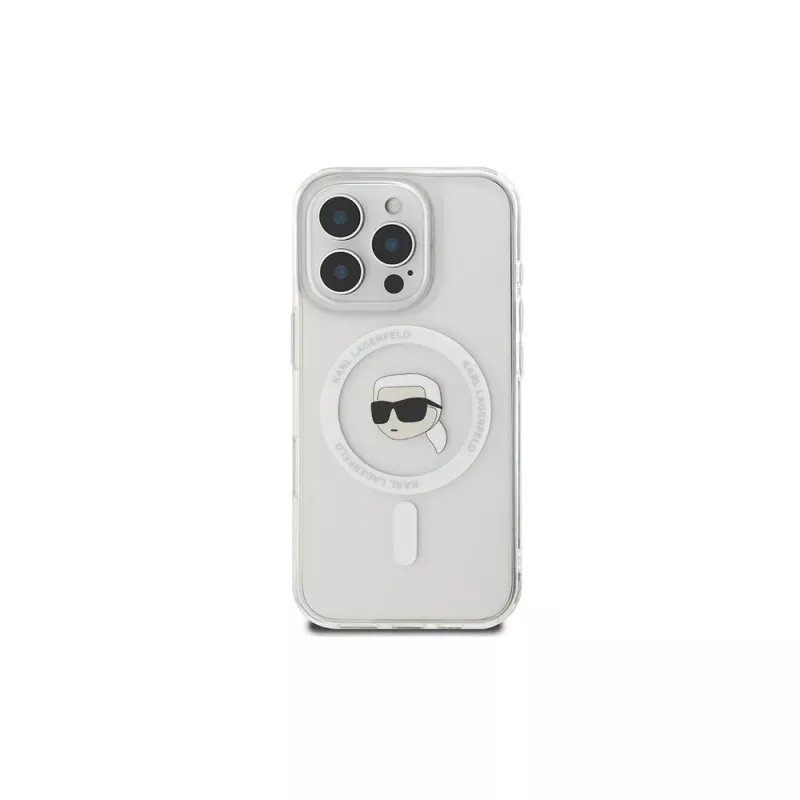 Karl Lagerfeld KLHMP16LHLSKIH Hardcase IML Metal Karl Head MagSafe für Apple iPhone 16 Pro, Weiß