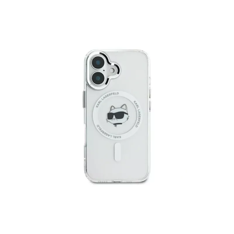 Karl Lagerfeld KLHMP16MHLSCHH Hardcase IML Metal Choupette Head MagSafe für iPhone 16 Plus 6.7 Weiß