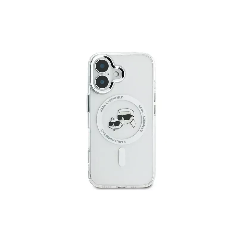 Karl Lagerfeld KLHMP16MHLSKCH iPhone 16 Plus 6.7 Hardcase IML Metal Karl & Choupette Head MagSafe White