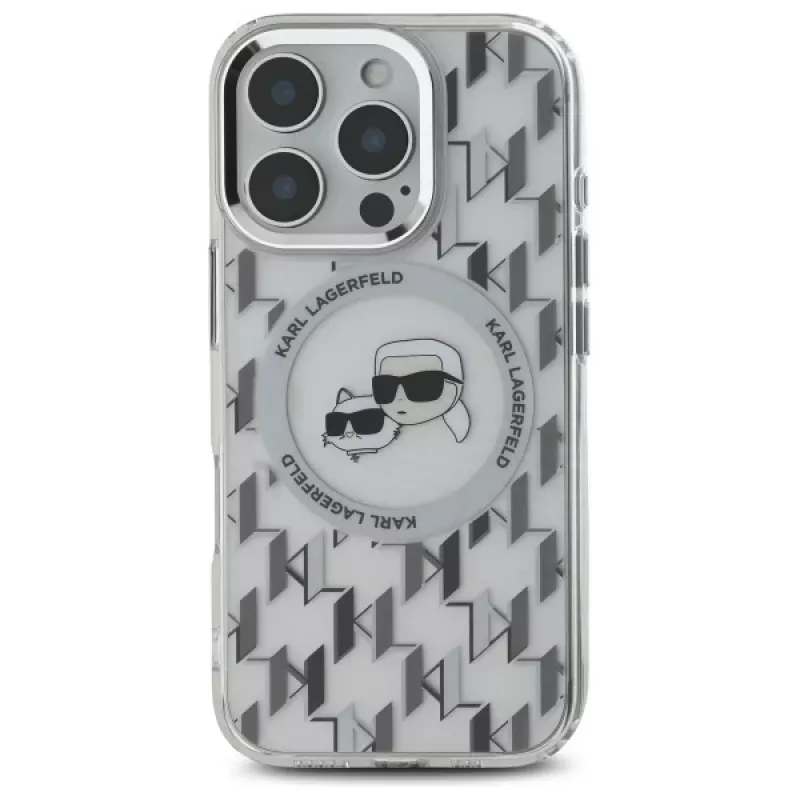 Karl Lagerfeld KLHMP16LHMCKMHT iPhone 16 Pro 6,3 Zoll Transparent IML Monogram Karl & Choupette Head MagSafe Case