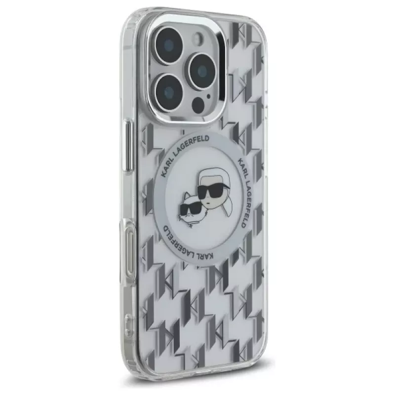 Karl Lagerfeld KLHMP16LHMCKMHT iPhone 16 Pro 6,3 Zoll Transparent IML Monogram Karl & Choupette Head MagSafe Case
