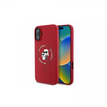 Karl Lagerfeld KLHMP16SSCMKCRHR iPhone 16 6,1 inch Rote Silikon-Hülle mit Karl & Choupette Ring und MagSafe
