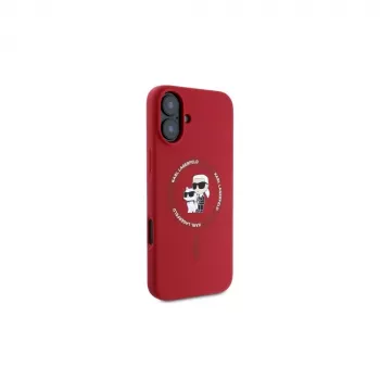 Karl Lagerfeld KLHMP16SSCMKCRHR iPhone 16 6,1 inch Rote Silikon-Hülle mit Karl & Choupette Ring und MagSafe
