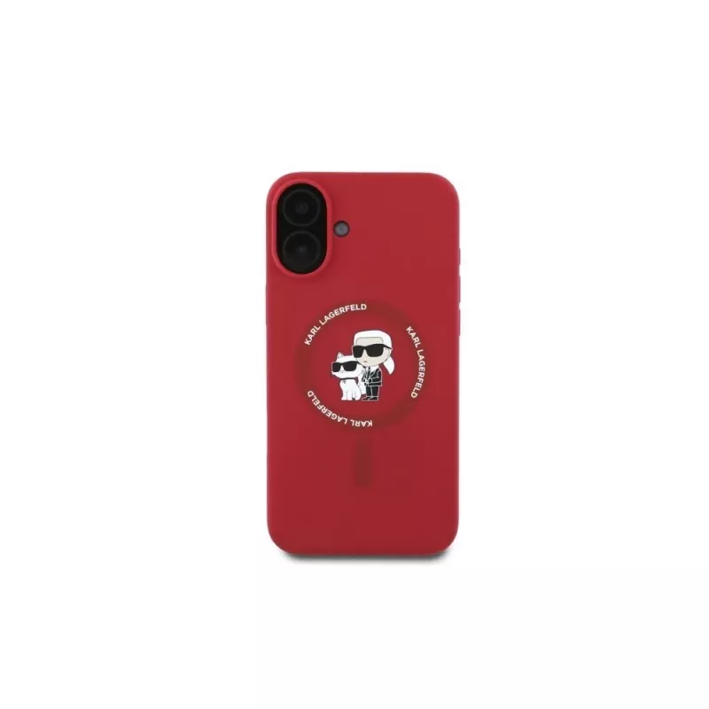 Karl Lagerfeld KLHMP16SSCMKCRHR iPhone 16 6,1 inch Rote Silikon-Hülle mit Karl & Choupette Ring und MagSafe