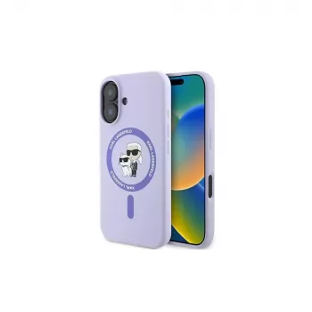 Karl Lagerfeld KLHMP16MSCMKCRHU Hardcase Silikon MagSafe Hülle für iPhone 16 Plus 6,7 Zoll Lila Karl & Choupette Ring