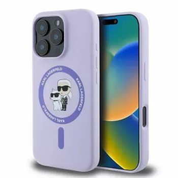 Karl Lagerfeld KLHMP16LSCMKCRHU iPhone 16 Pro 6,3 inch Lila Silikon Hartschale mit Karl & Choupette Ring MagSafe