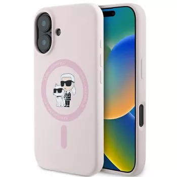 Karl Lagerfeld KLHMP16SSCMKCRHP Hardcase Silicone MagSafe Case für Apple iPhone 16 6,1 Zoll Pink Karl & Choupette