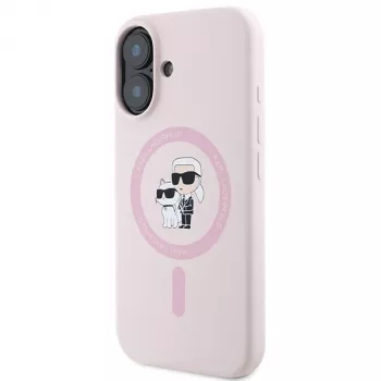 Karl Lagerfeld KLHMP16SSCMKCRHP Hardcase Silicone MagSafe Case für Apple iPhone 16 6,1 Zoll Pink Karl & Choupette
