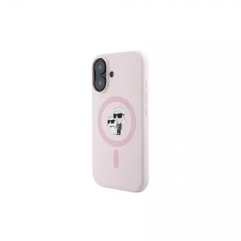 Karl Lagerfeld iPhone 16 Plus 6,7 Zoll Silikon-Hardcase mit Ring und MagSafe - Pink