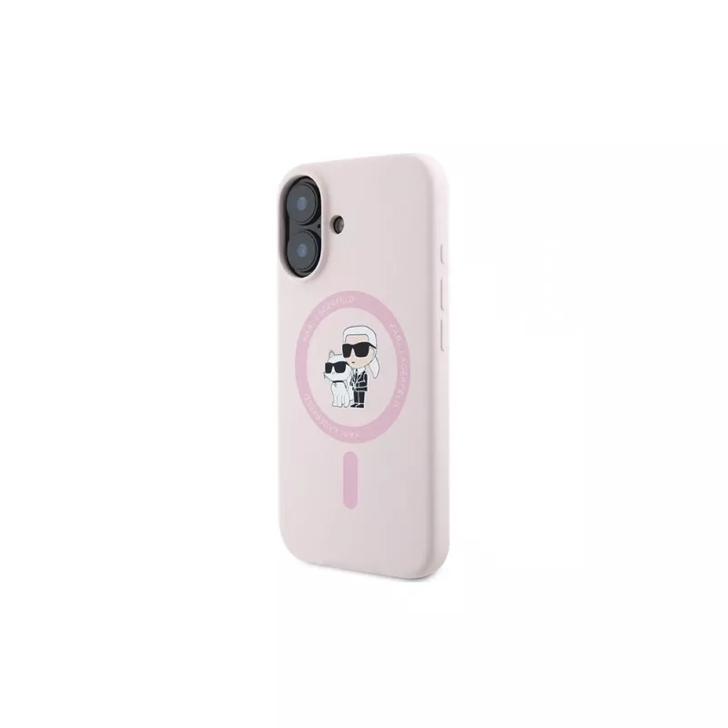 Karl Lagerfeld iPhone 16 Plus 6,7 Zoll Silikon-Hardcase mit Ring und MagSafe - Pink