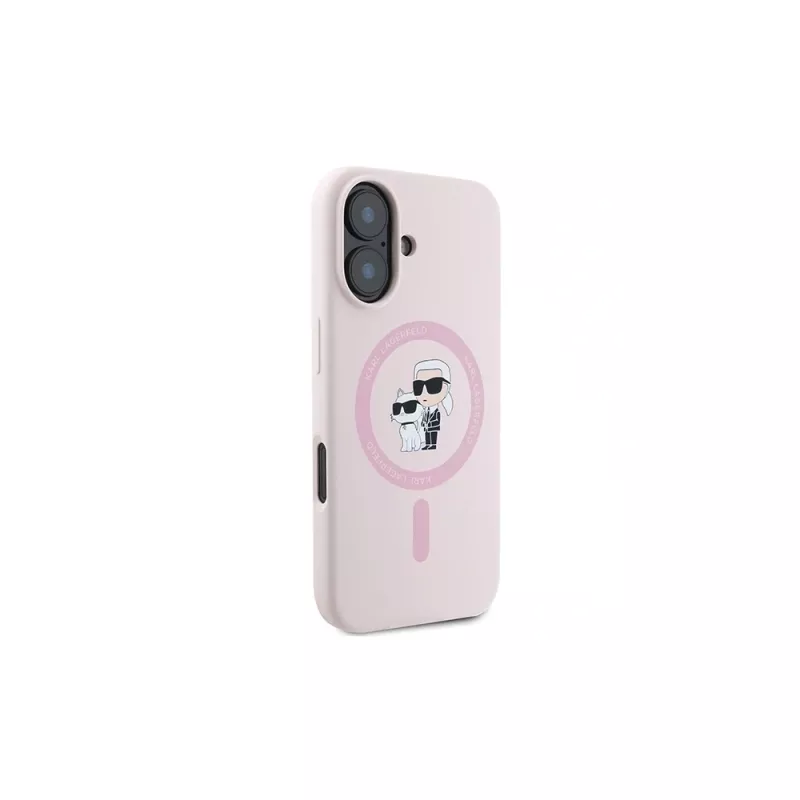 Karl Lagerfeld iPhone 16 Plus 6,7 Zoll Silikon-Hardcase mit Ring und MagSafe - Pink