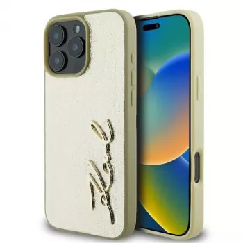 Karl Lagerfeld Metal Signature Hardcase für iPhone 16 Pro 6,3 inch Gold