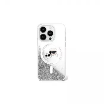 Karl Lagerfeld Liquid Glitter Karl & Choupette Head MagSafe Case für iPhone 16 (Transparent)