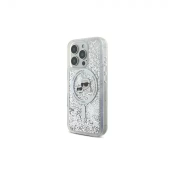 Karl Lagerfeld Liquid Glitter Karl & Choupette Head MagSafe Case für Apple iPhone 16 Pro