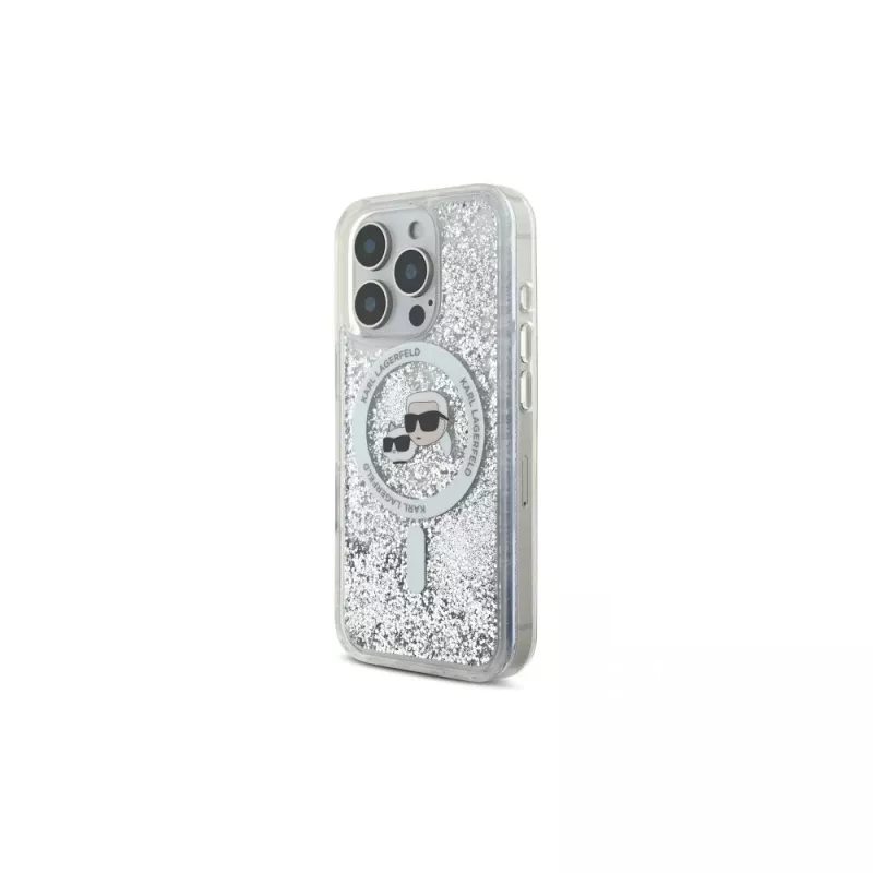 Karl Lagerfeld Liquid Glitter Karl & Choupette Head MagSafe Case für Apple iPhone 16 Pro