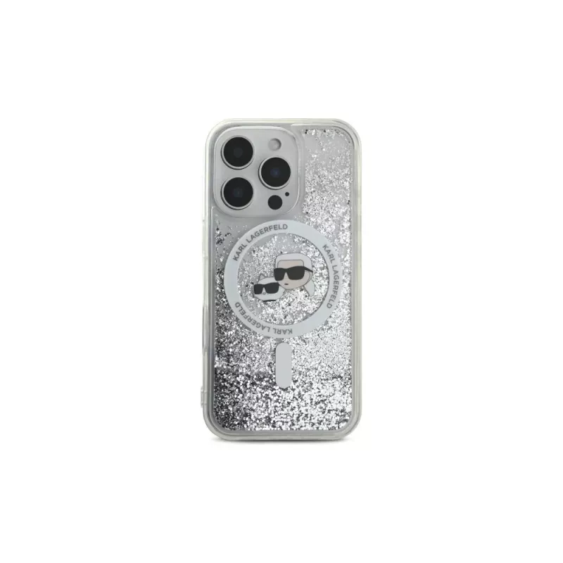 Karl Lagerfeld Liquid Glitter Karl & Choupette Head MagSafe Case für Apple iPhone 16 Pro
