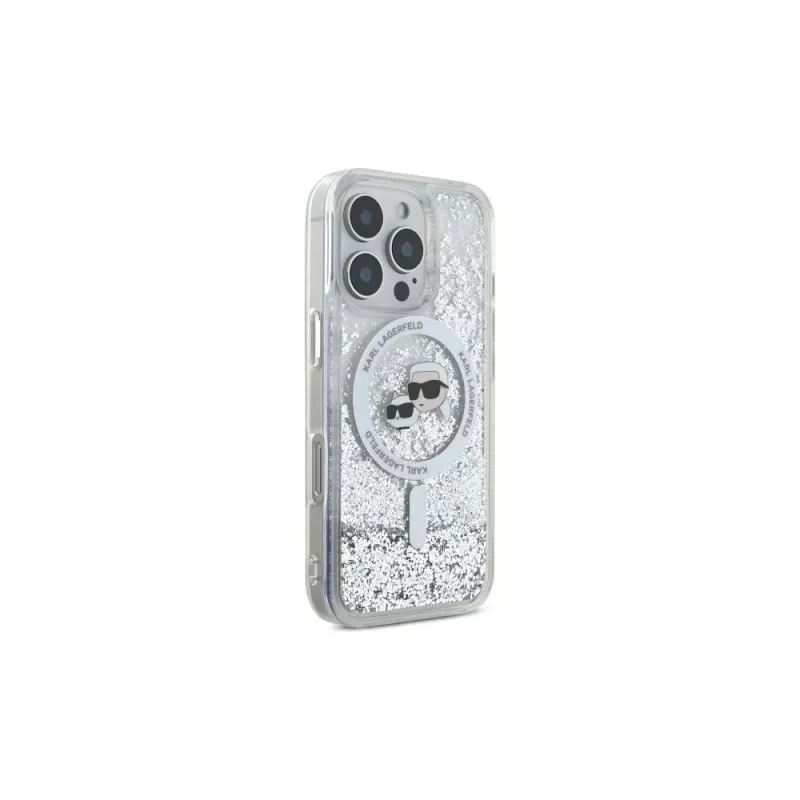 Karl Lagerfeld Liquid Glitter Karl & Choupette Head MagSafe Case für Apple iPhone 16 Pro