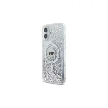 Karl Lagerfeld Liquid Glitter Karl Head MagSafe Hard Case für Apple iPhone 16 6,1 Zoll - Transparent