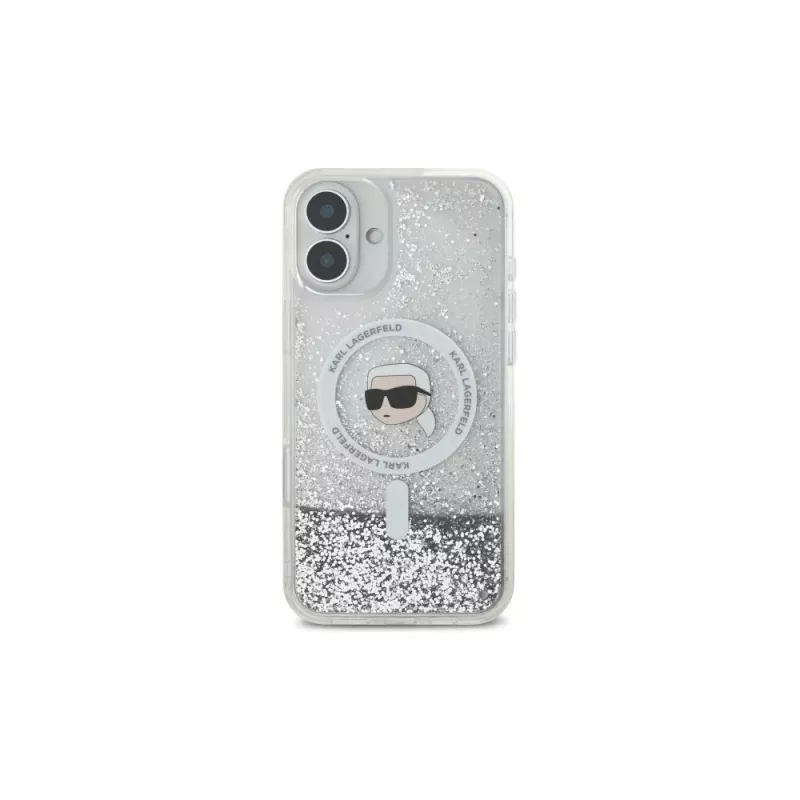 Karl Lagerfeld Liquid Glitter Karl Head MagSafe Hard Case für Apple iPhone 16 6,1 Zoll - Transparent