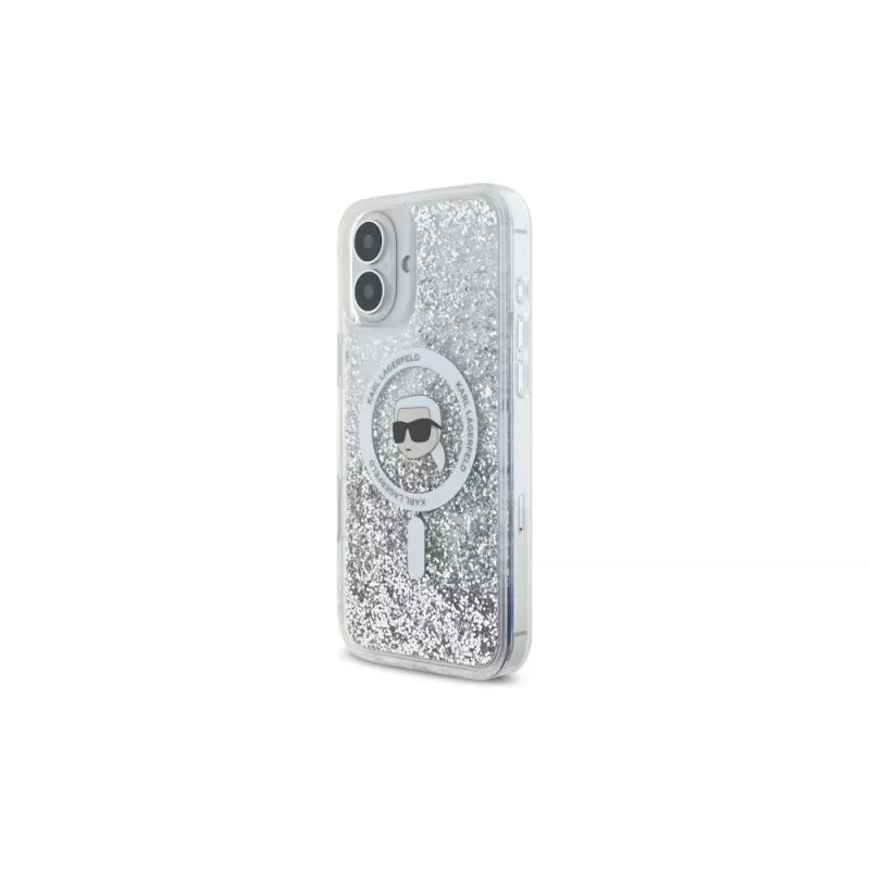 Karl Lagerfeld Liquid Glitter Karl Head MagSafe Hard Case für iPhone 16 Plus, Transparent