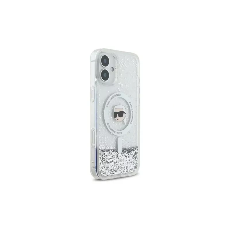 Karl Lagerfeld Liquid Glitter Karl Head MagSafe Hard Case für iPhone 16 Plus, Transparent