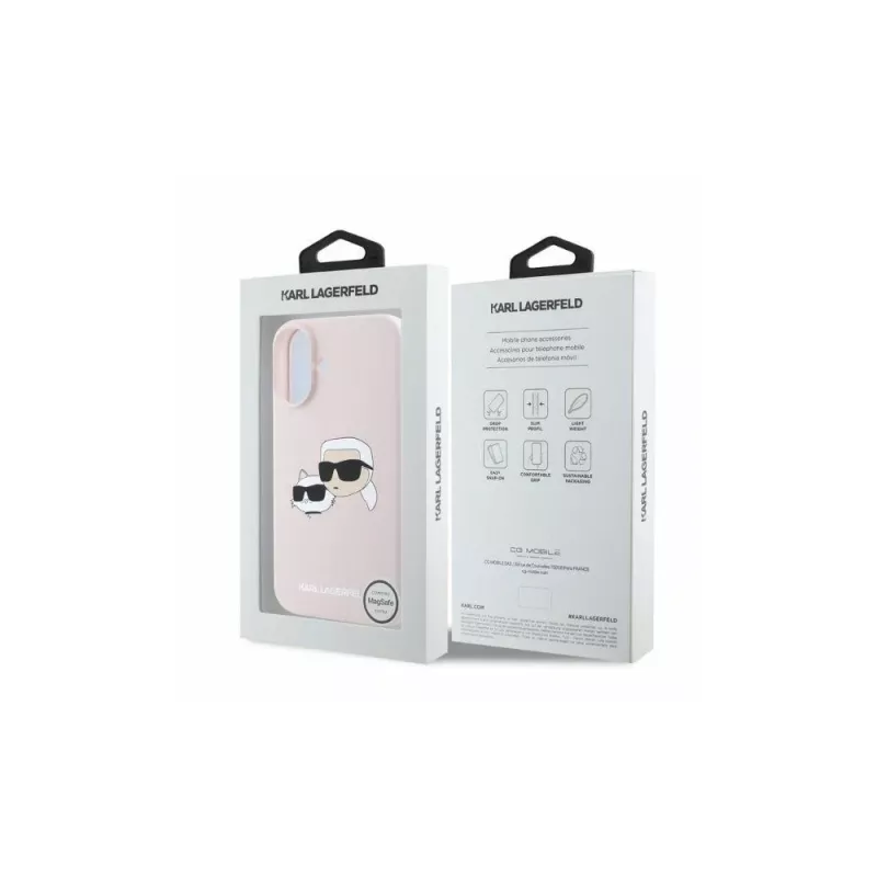 Karl Lagerfeld KLHMP16SSKCHPPLP iPhone 16 6,1 inch Pink Silicone Hardcase mit Double Heads Print und MagSafe