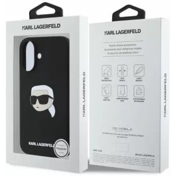Karl Lagerfeld KLHMP16SSKHPPLK iPhone 16 6,1 Black Silicone Hard Case mit Karl Head Print und MagSafe