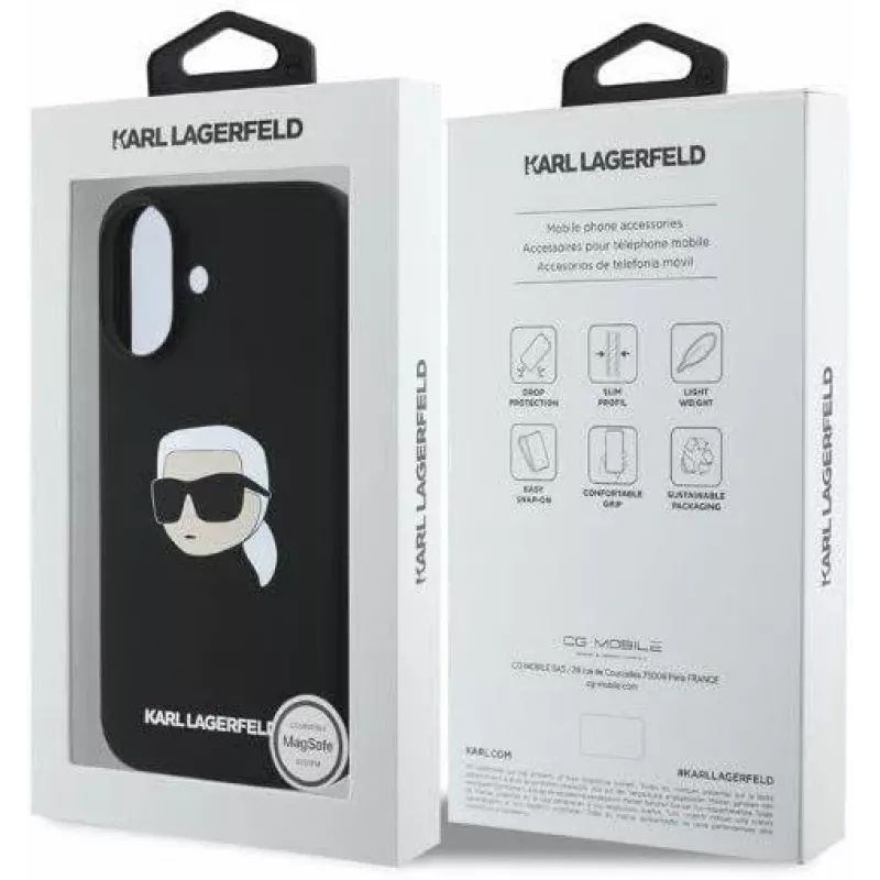 Karl Lagerfeld KLHMP16SSKHPPLK iPhone 16 6,1 Black Silicone Hard Case mit Karl Head Print und MagSafe