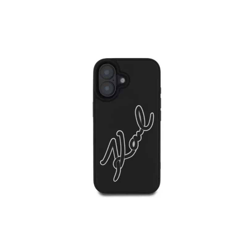 Karl Lagerfeld 3D Rubber Bicolor Signature Case für iPhone 16 (Schwarz)