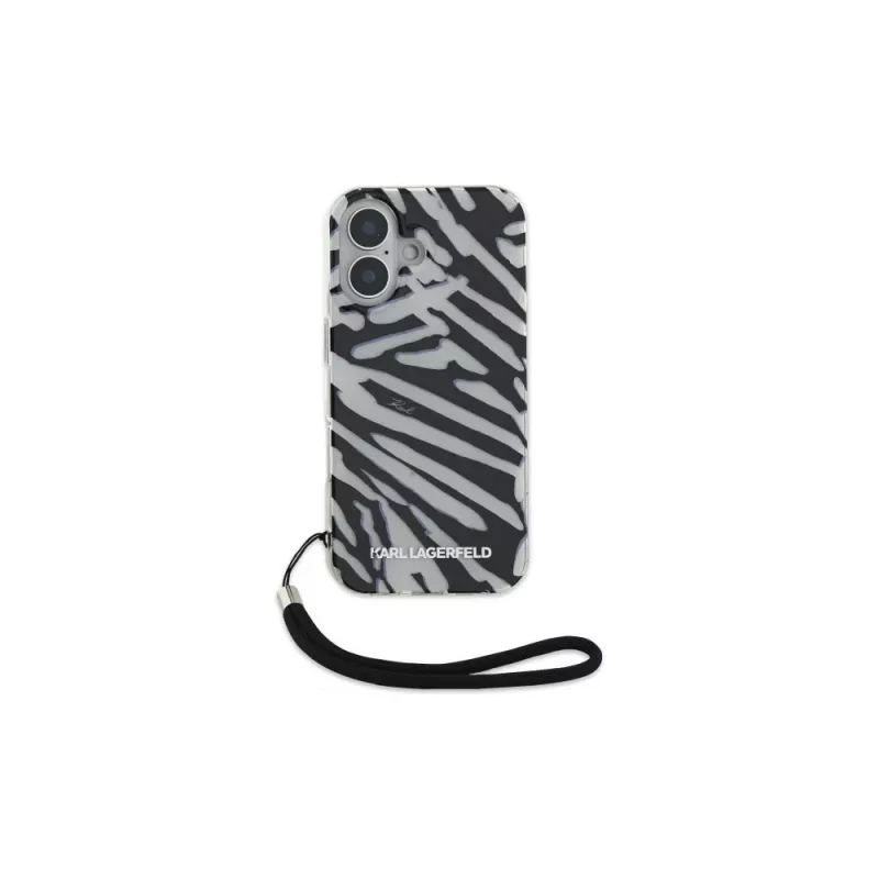 Karl Lagerfeld IML Zebra Pattern & Cord Back Cover für Apple iPhone 16 - Schwarz
