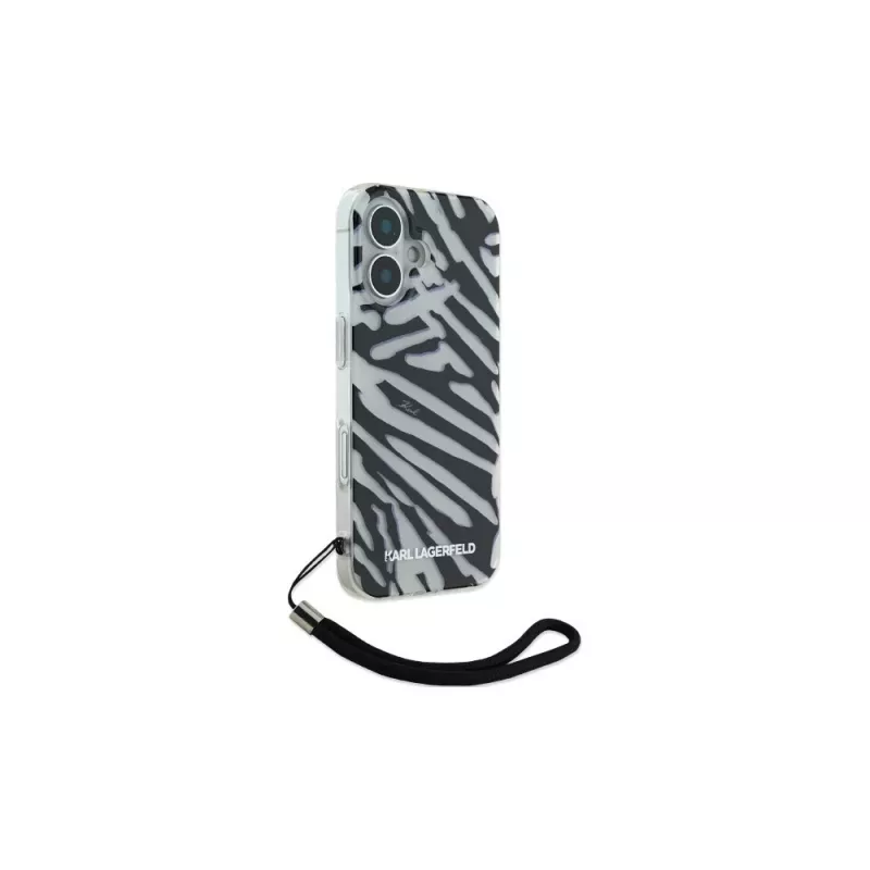 Karl Lagerfeld IML Zebra Pattern & Cord Back Cover für Apple iPhone 16 - Schwarz
