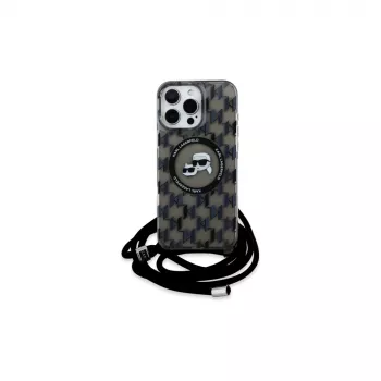 Karl Lagerfeld KLHMP16XHCKCKLCK iPhone 16 Pro Max 6,9 inch Black Hardcase IML Crossbody Monogram Karl & Choupette Head MagSafe
