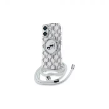 Karl Lagerfeld KLHMP16SHCKCKLCT iPhone 16 6,1 Zoll Transparente Hardcase IML Crossbody Monogram Karl & Choupette Head MagSafe