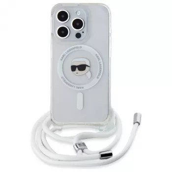 Karl Lagerfeld iPhone 16 Pro Hard Case Transparent Crossbody IML Karl Head MagSafe