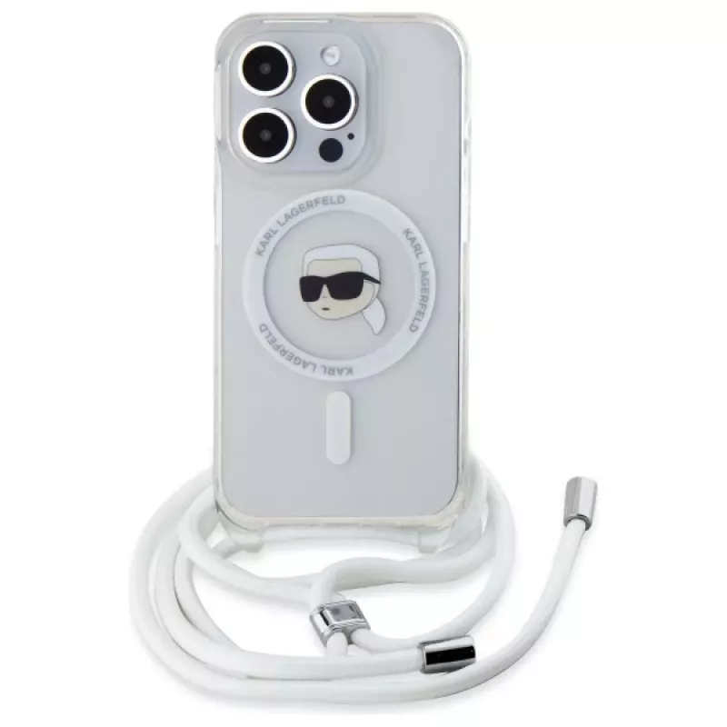 Karl Lagerfeld iPhone 16 Pro Hard Case Transparent Crossbody IML Karl Head MagSafe