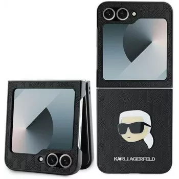 Karl Lagerfeld KLHCZF6PGKSKIHK Saffiano Monogram Hard Case für Samsung Galaxy Z Flip 6 / Z Flip 7 FE, Schwarz