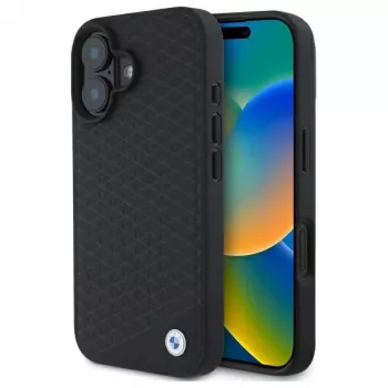 BMW BMHMP16S23RDDK iPhone 16 6,1 Zoll Black Hardcase Sign Leather Diamond Metal Logo MagSafe