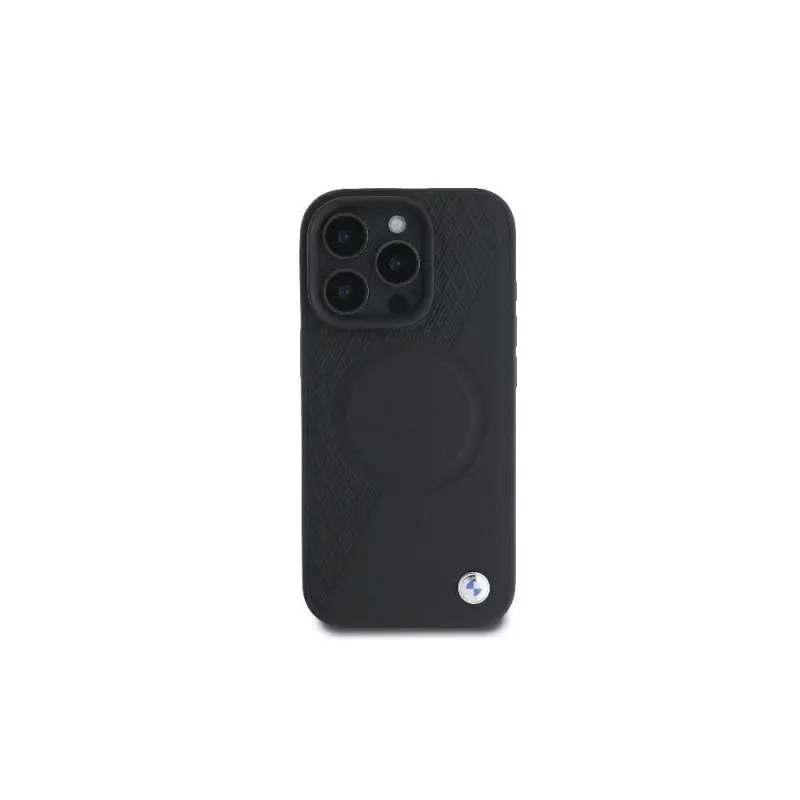 BMW BMHMP16L23RTPK iPhone 16 Pro 6.3 Black Hardcase Sign Leather Half Textured And Circle MagSafe