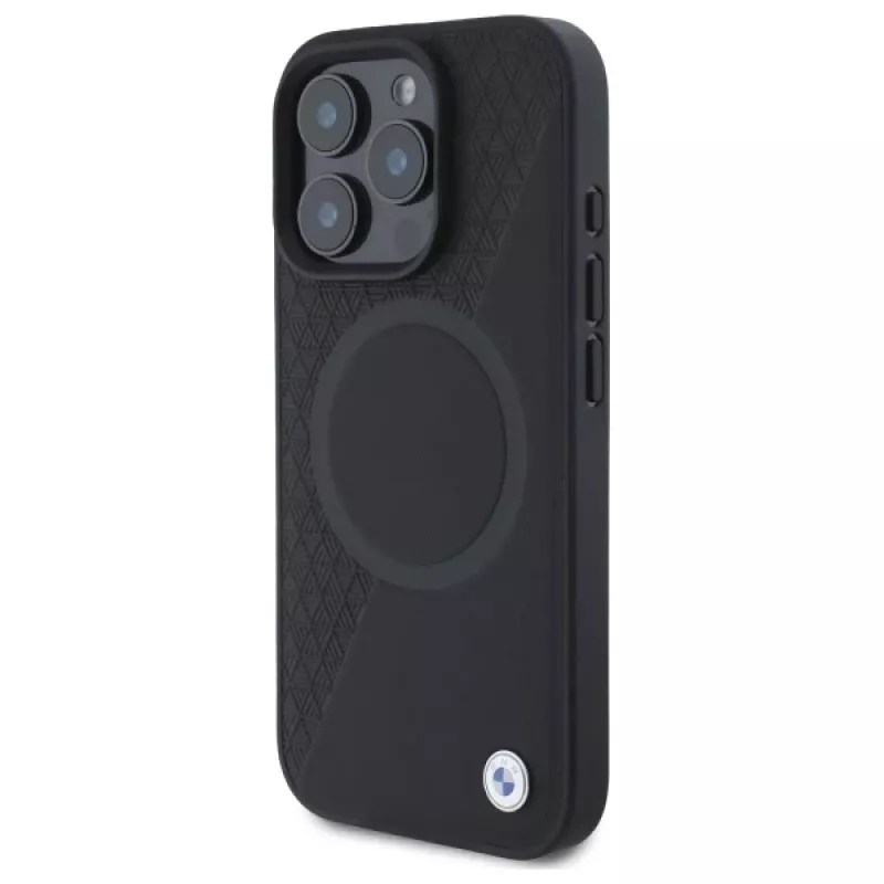BMW Sign Leather Half Textured Hard Case mit Circle MagSafe für Apple iPhone 16 Pro Max 6,9 inch Schwarz
